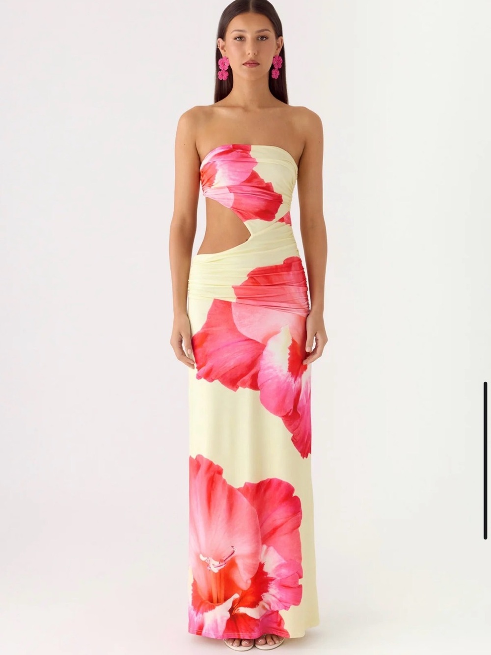 Strapless Cutout Maxi Dress in Pink Floral